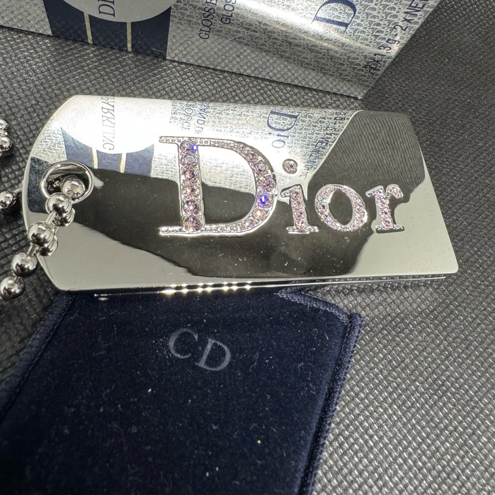 Dior Shimmering Silver dog Tag / bag charm